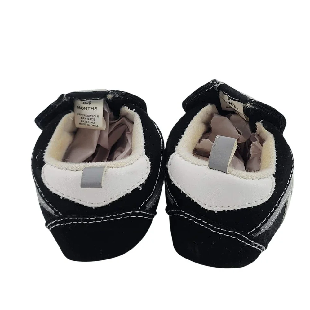 Baby Boy Soft Sole Sneakers Black White Athletic Crib Shoes‎ 6-9 Months